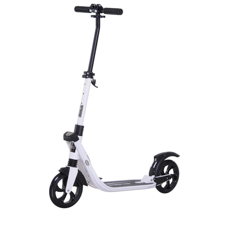 HOMCOM Monopattino Scooter Monopattino Pieghevole Regolabile con Serratura Rinforzata per Adulti e Bambini in Alluminio, PP, PU 93.5 x 38  x 95-105 cm Bianco