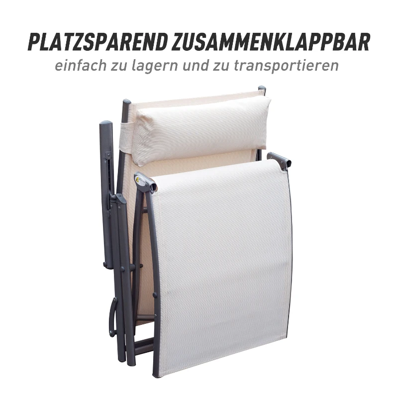 Outsunny Sonnenliege klappbar Strandliege mit Kissen Liegestuhl mit 7-Fach verstellbare Rückenlehne Gartenliege Relaxliege Gartenstuhl bis 165 kg belastbar, für Garten Urlaub Outdoor, Cremeweiß