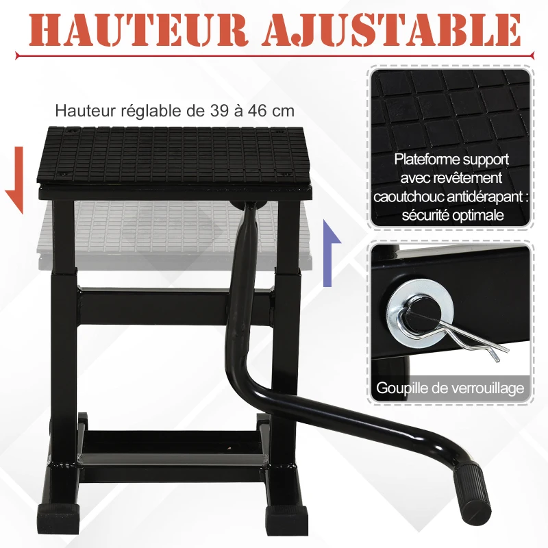 HOMCOM Support universel de moto réglable cric hydraulique lève moto béquille d'atelier stand moto tout-terrain moto cross supermotard noir