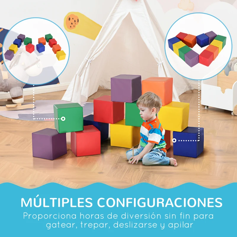 HOMCOM Juego de 12 Bloques de Espuma para Niños Bloques de Construcción Juguete para Aprendizaje Multicolor