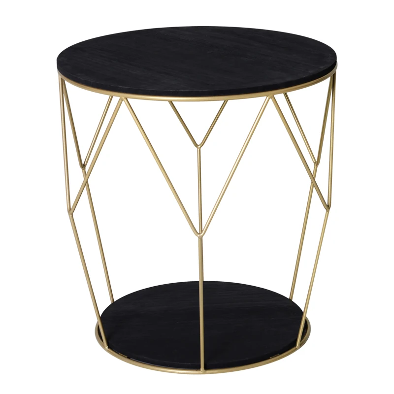 HOMCOM Kaffeetisch mit Stauraum, Beistelltisch, Nachttisch, Couchtisch, Metall MDF, Schwarz, Ø45 x 48 cm