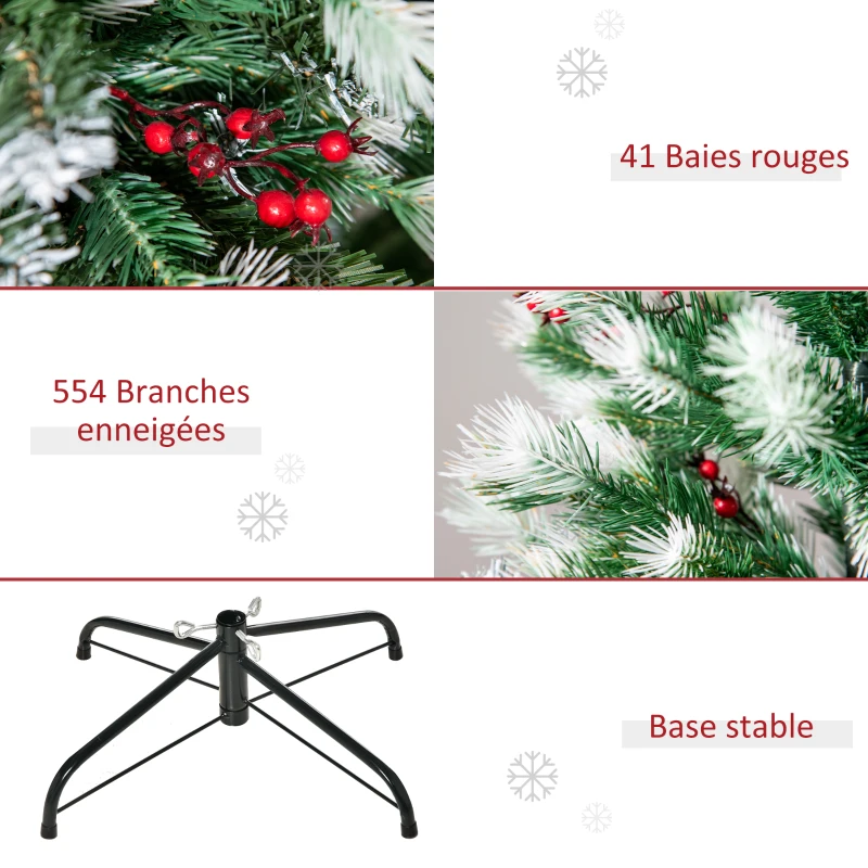 HOMCOM Sapin de Noël Artificiel Branches enneigées Ø 75 x 150H cm 554 Branches épines Imitation Nordmann Grand réalisme 41 Houx