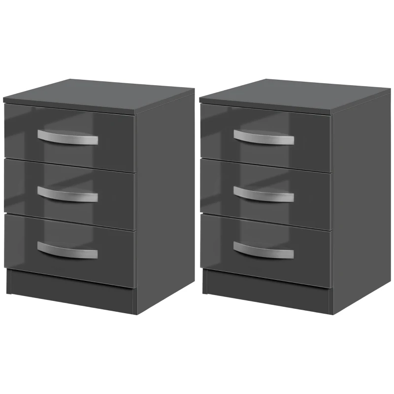 HOMCOM Set 2 Comodini Moderni con 3 Cassetti per Camera da Letto e Soggiorno in Truciolato, 40x36x56 cm, Grigio