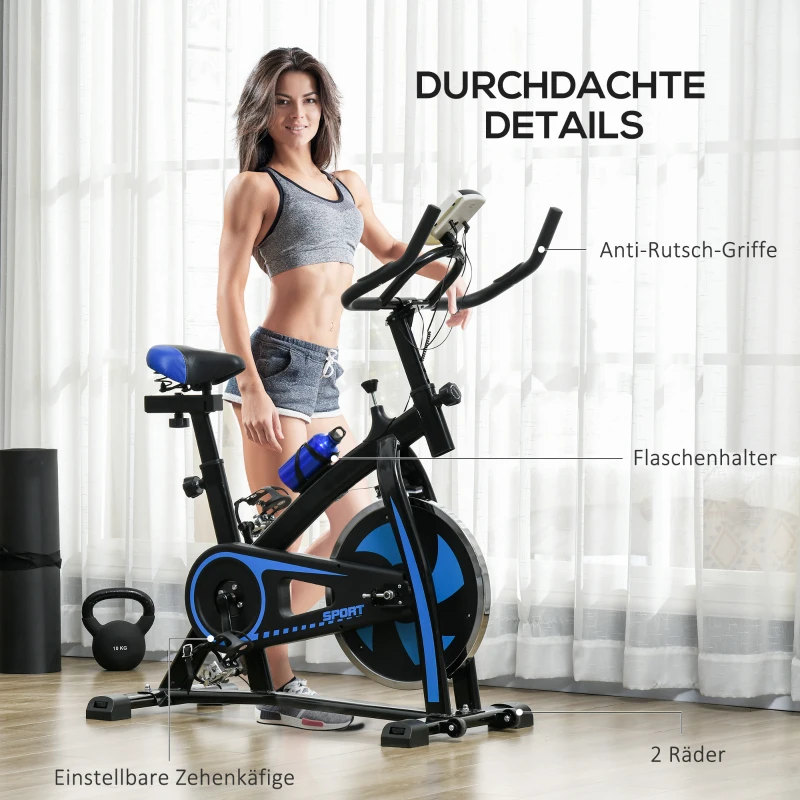 SPORTNOW Heimtrainer, leise, anpassbarer Widerstand, Pulssensor, Monitor, Blau(m-7)