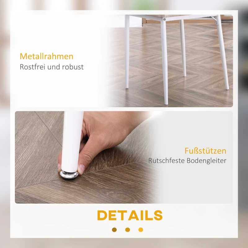 HOMCOM 3-teilige Essgruppe Esstisch mit 2 Stühlen Esszimmergruppe mit Metallgestell Sitzgruppe für Esszimmer, Küche Nautr+Weiß