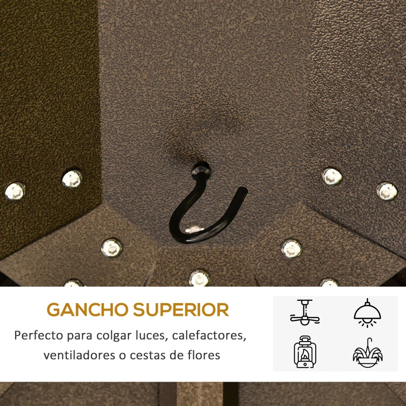 Outsunny Cenador de Jardín 300x365 cm Marco de Aluminio con Cortinas de Doble Capa y Techo Metálico para Reunión Familar Fiestas Bodas Negro y Marrón