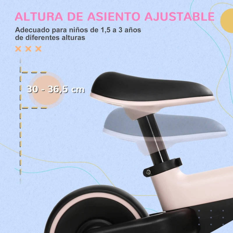 AIYAPLAY Bicicleta sin Pedales para Niños de +18 Meses Triciclo Infantil con Sillín Ajustable en 30-36,5 cm 66,5x34x46,5 cm Rosa