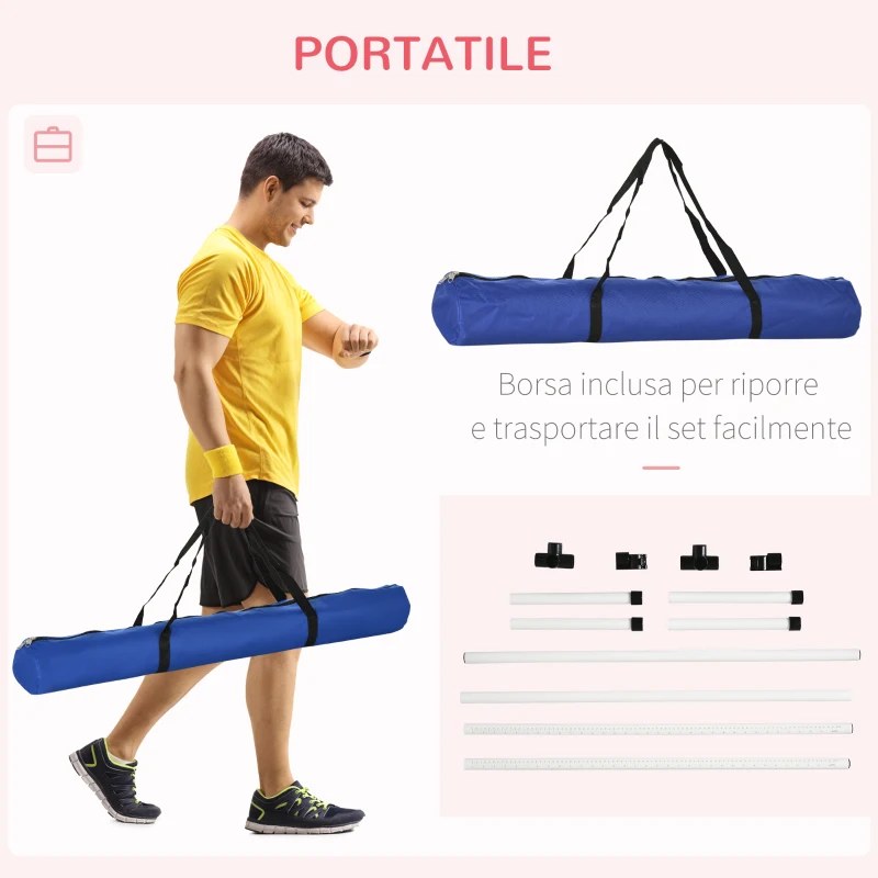 PawHut Set di 4 Ostacoli Agility Dog per Addestramento Cani con Sacca di Trasporto, Altezza delle Barre Orizzontali Regolabili, 99x65x94cm