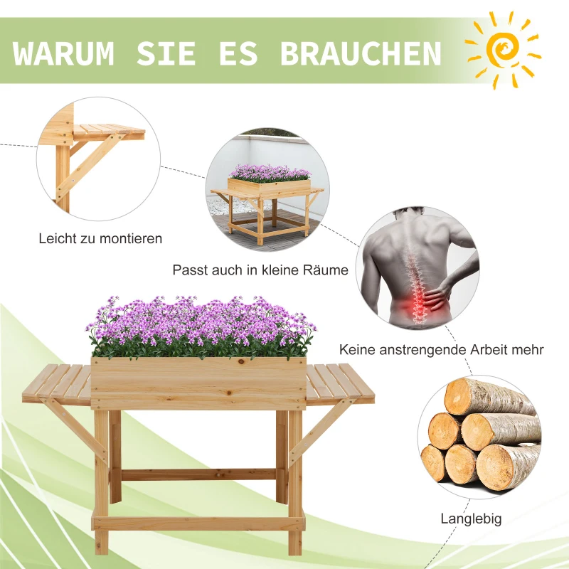 Outsunny Hochbeet aus Holz Pflanzkasten für Garten Balkon mit Ablage Blumenbeet Blumenkasten Natur 130 x 75 x 75 cm