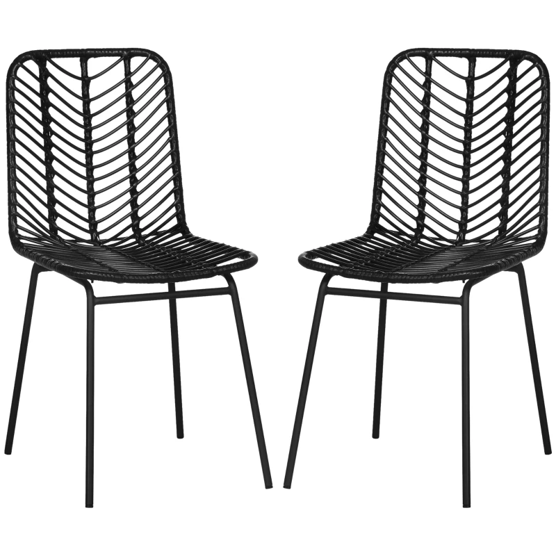 HOMCOM Lot de 2 chaises de salle à manger design bohème en résine tressée et piètement métal 44 x 58 x 85 cm noir