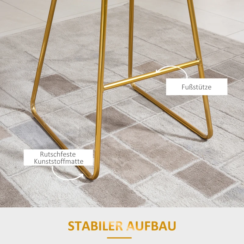 HOMCOM 2er-Set Barhocker Küchenhocker mit Rückenlehne Barstuhl Bistrohocker Tresenhocker für Küche Esszimmer Metall Samt-Touch-Polyester-Gewebe Gold+Schwarz 52,5 x 47 x 97 cm