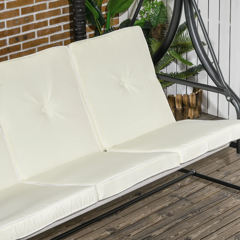 Outsunny Dondolo Letto da Giardino 3 Posti con Tettuccio Regolabile, in Acciaio e Poliestere, 195x117x175 cm, Crema e Nero