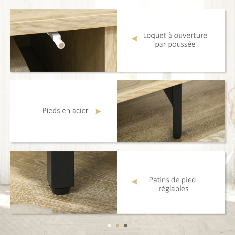 HOMCOM Meuble TV jusqu'à 65 pouces 2 niches 2 passe-câbles et 1 placard 2 portes piètement acier 150 x 40 x 56 cm jaune noir