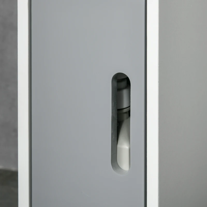 kleankin Columna Baño con 3 Puertas y 3 Estantes Mueble Auxiliar Alto de Estilo Moderno 15x17x120cm Blanco y Gris