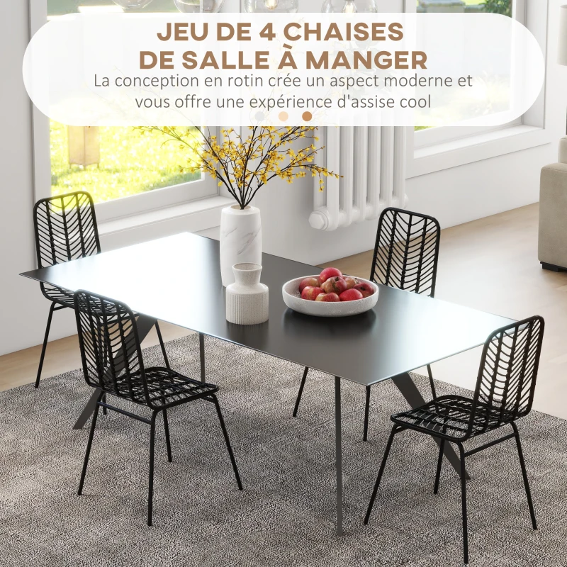 HOMCOM Lot de 4 chaises de salle à manger design bohème en résine tressée imitation rotin et piètement métal - 44 x 58 x 85 cm