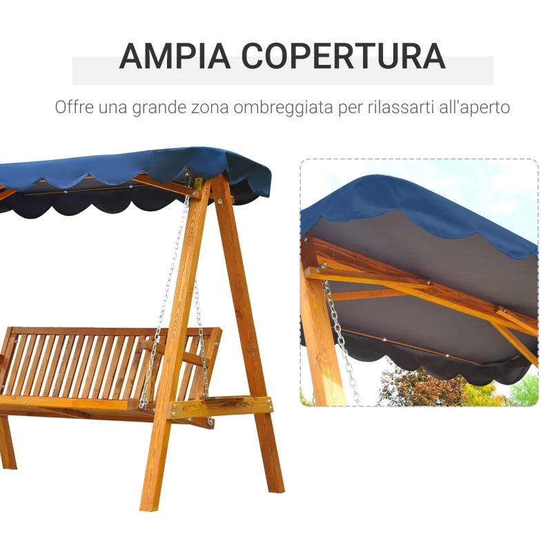 Outsunny Dondolo da Giardino 3 Posti in Legno con Baldacchino 210x 130x 185cm