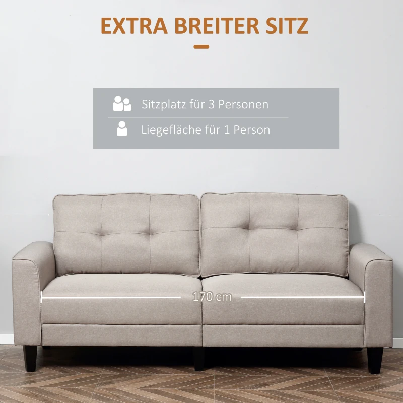 HOMCOM Relaxsessel Polstersessel Loveseat Stoffsofa mittelalterlicher Stil Wohnzimmer Schlafzimmer Leinen-Touch Gummiholz Beige  202 x 72 x 91 cm