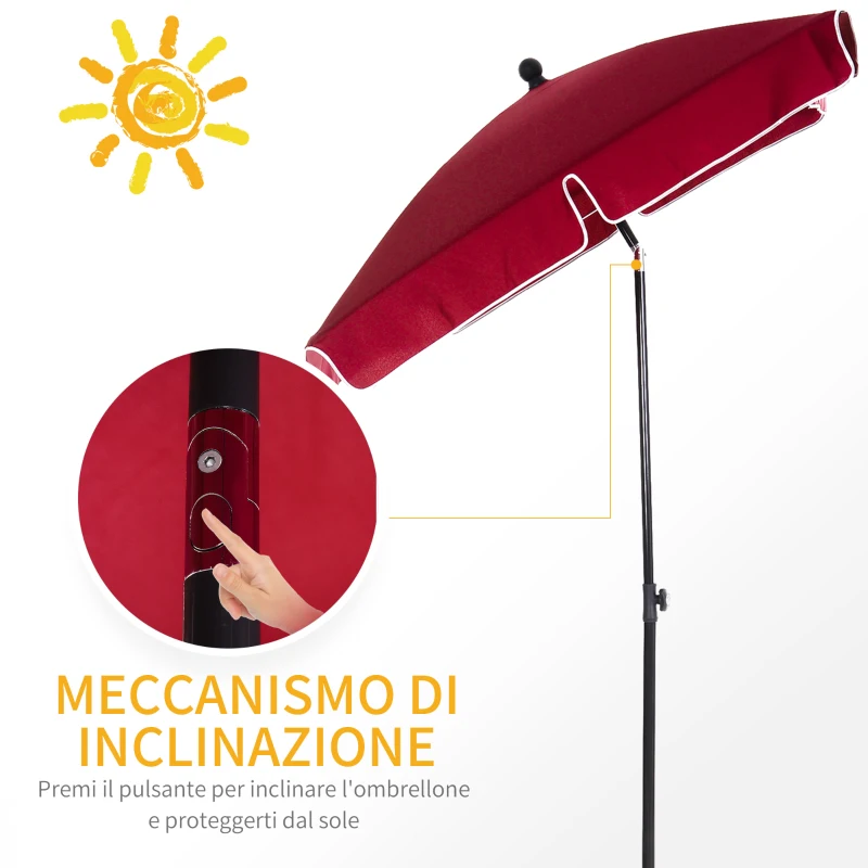 Outsunny Ombrellone da Giardino Rettangolare 2x2.4 m con Inclinazione Regolabile, Rosso e Nero