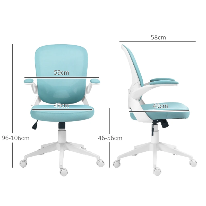 HOMCOM Fauteuil de bureau hauteur réglable pivotant 360° accoudoirs relevables dossier en maille et assise tissu bleu