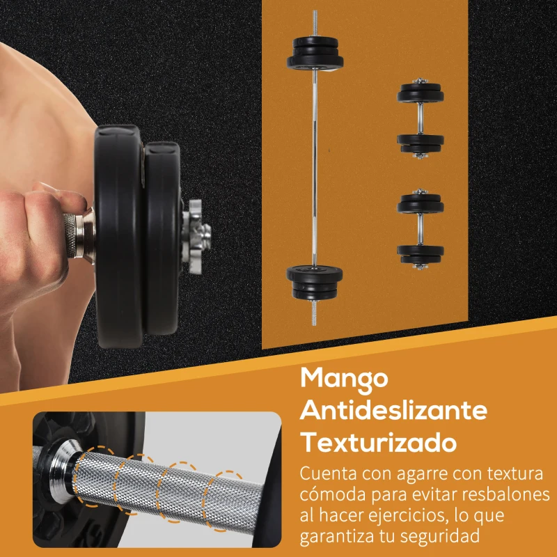 HOMCOM Juego de Pesas de 55 kg con Mancuernas y Barra Pesos Ajustables 2 en 1 con Discos Barra de 170 cm para Culturismo Entrenamiento Fitness en Hogar Gimnasio Negro