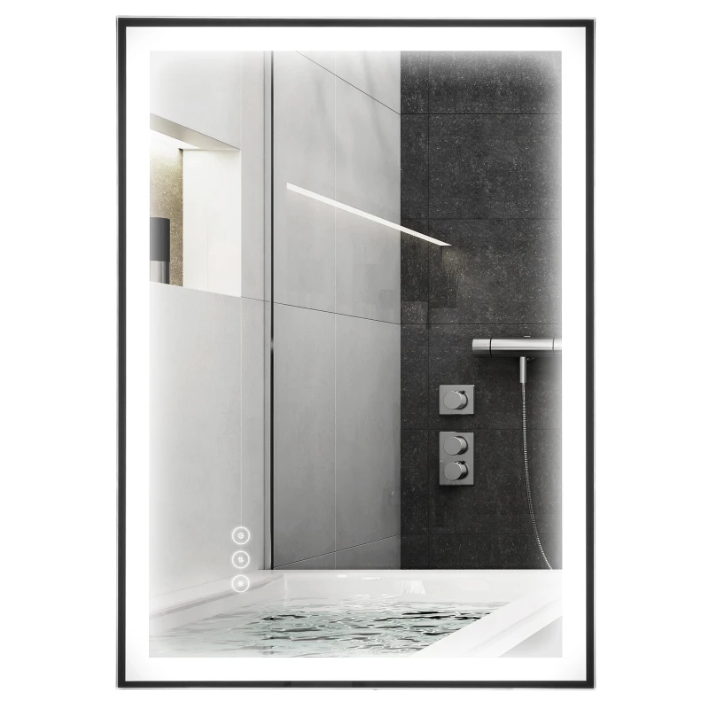 kleankin Badezimmerspiegel mit LED-Licht, Antibeschlagsfunktion; Wandspiegel, 7 70 cm x 50 cm x 3 cm, Silber