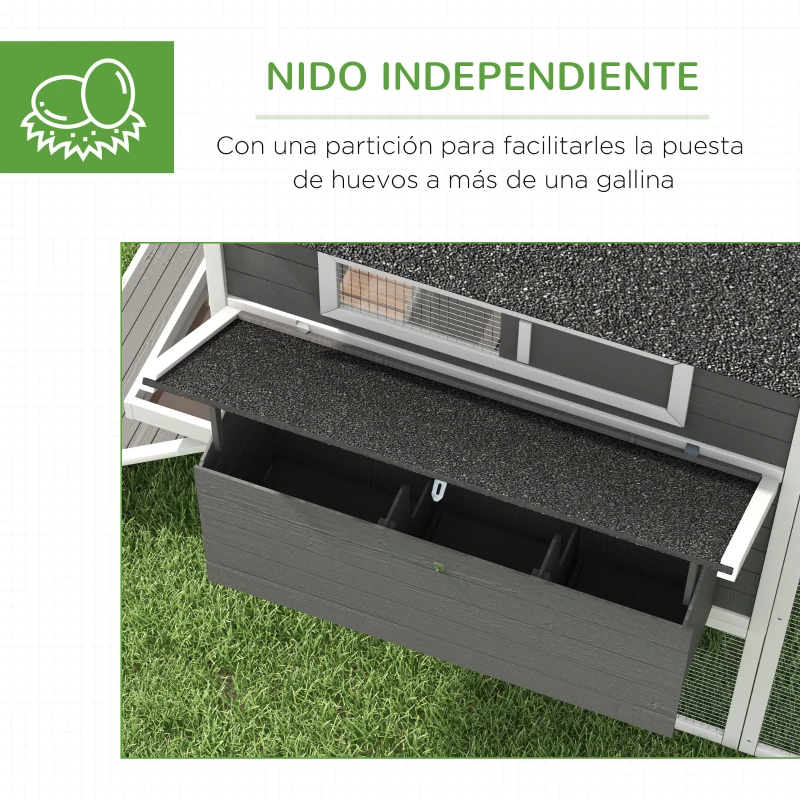 PawHut Gallinero de Exterior de Madera para 8-10 Gallinas con 2 Nidos Bandeja Extraíble y Rampa 347x160x150 cm Gris y Blanco