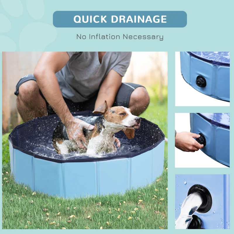 PawHut Dog Padding Pool, Foldable Dog Pool, Leakproof & Hard Plastic, Portable Pet Bathtub with Non-Slip Base & Drainage Hole, for Indoors, Outdoors, Garden, Patio, 80 x 20 cm, Blue