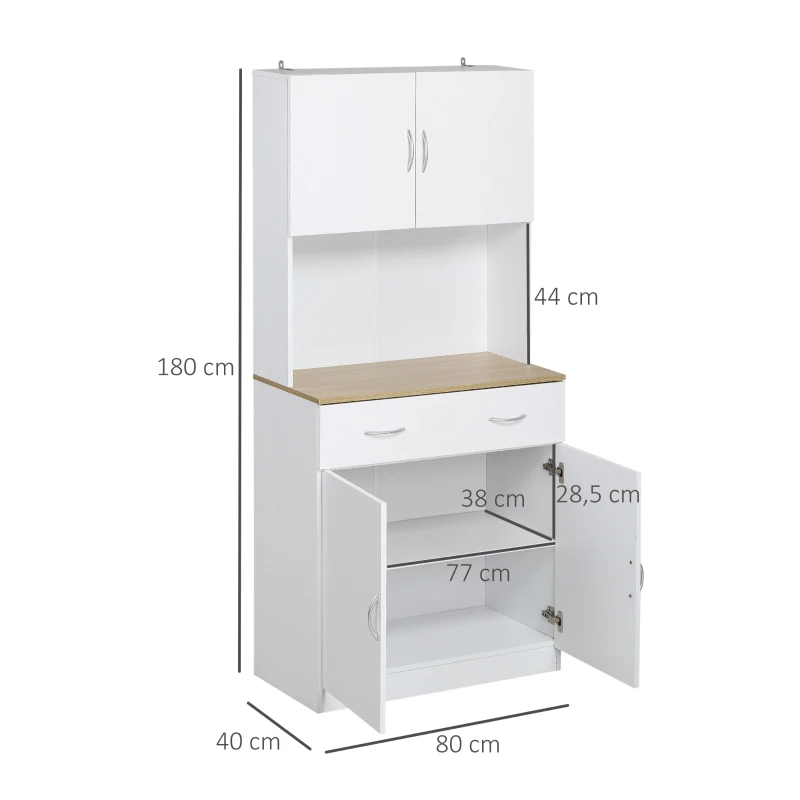 HOMCOM Küchenschrank 180 cm Hochschrank Küchenbuffet mit 2 Schränken Geschirrschrank Esszimmerschrank mit Schubladen Schrank Weiß 80 x 40 x 180 cm