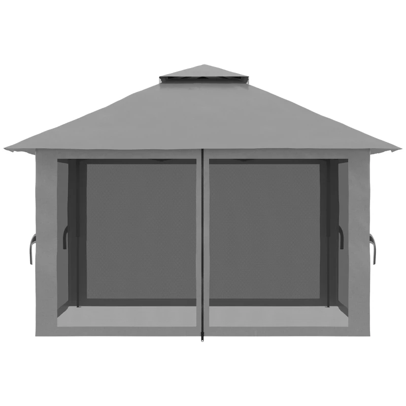 Outsunny Faltpavillon, höhenverstellbar, 4 Netzwände, Lüftungsdach, Tragetasche, Schnellaufbau, dunkelgrau, 4 x 4 x 3 m