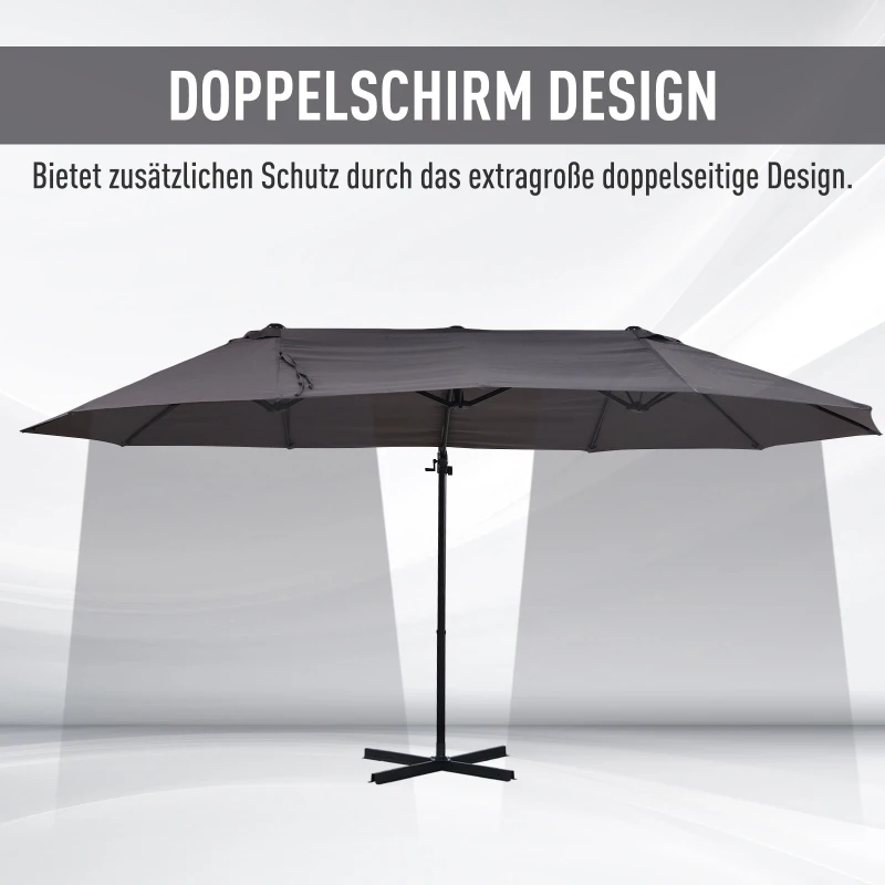 Outsunny XXL-Sonnenschirm mit Kreuzständer inkl. Handkurbel wetterbeständig 270 cm x 440 cm x 250 cm Grau