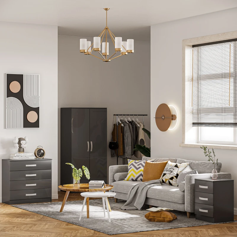 HOMCOM Set 2 Comodini Moderni con 3 Cassetti per Camera da Letto e Soggiorno in Truciolato, 40x36x56 cm, Grigio