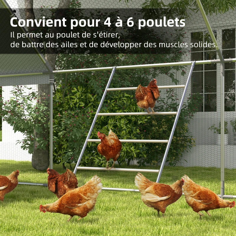 PawHut Grand perchoir échelle pour poules 4 niveaux avec barreaux en bois et structure métal 140 x 86 x 2,5 cm argent naturel