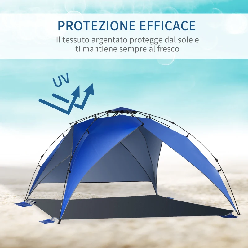 Outsunny Tenda da Spiaggia Pop Up per 4-6 Persone con Protezione UV, Borsa di Trasporto, 247x247x145cm, Blu