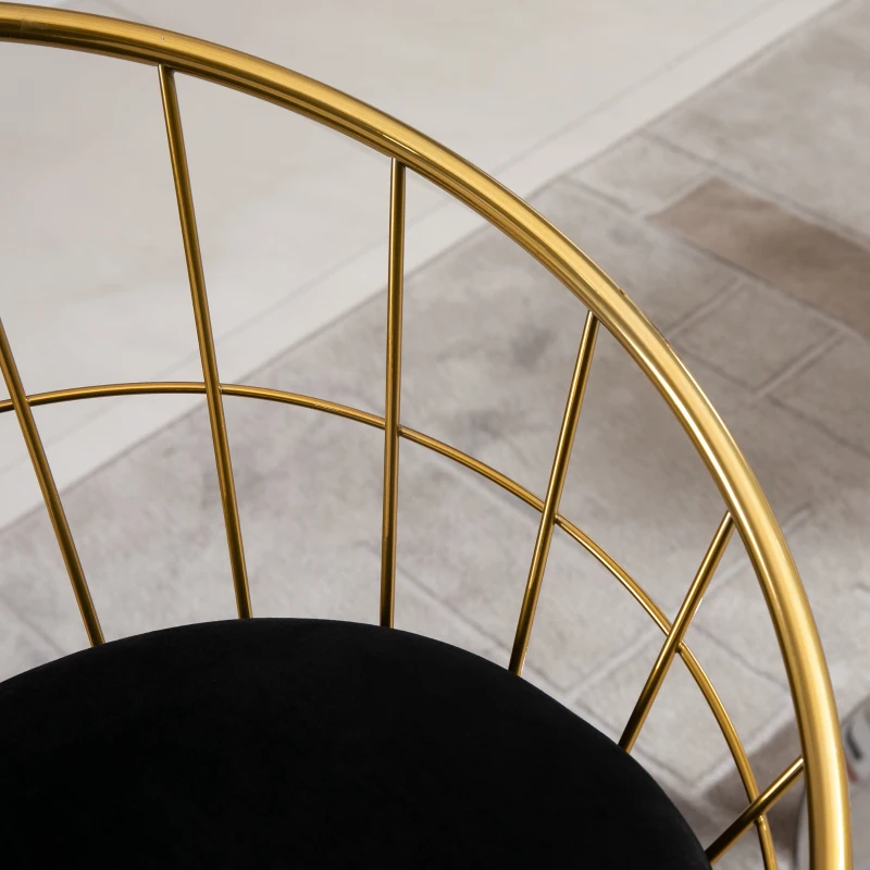 HOMCOM 2er-Set Barhocker Küchenhocker mit Rückenlehne Barstuhl Bistrohocker Tresenhocker für Küche Esszimmer Metall Samt-Touch-Polyester-Gewebe Gold+Schwarz 52,5 x 47 x 97 cm