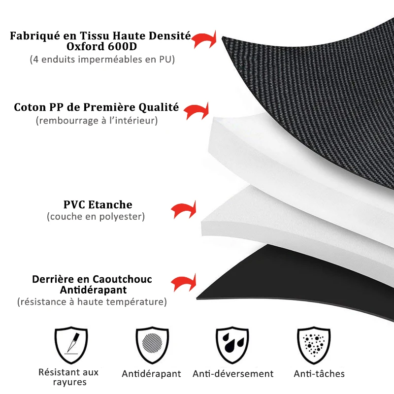 PawHut Housse de sièges arrières de voiture couverture tapis de protection imperméable chien chat 1,47 x 1,37 m tissu 600D oxford haute densité noir