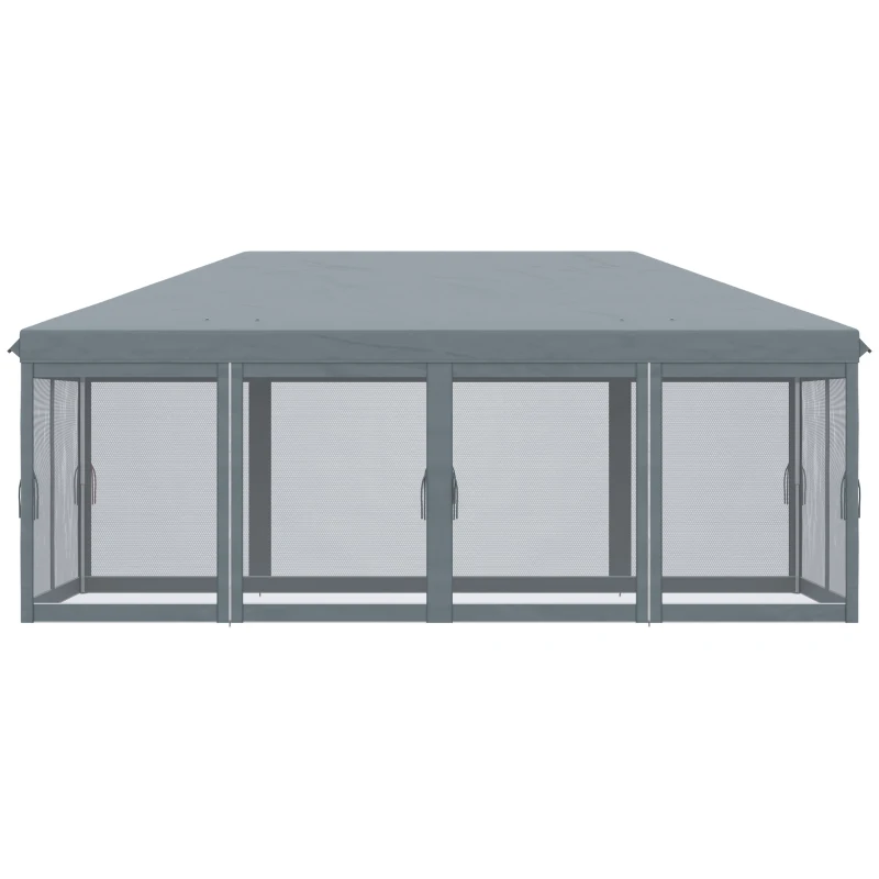 Outsunny Tonnelle Barnum Pliant Pop-up 6 x 3 m moustiquaires amovibles + Sac de Transport Gris