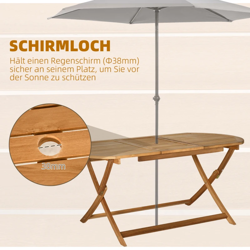 Outsunny Sitzgruppe für 6 Personen Essgruppe Klappbar Gartenmöbel Set Massivholz Natur