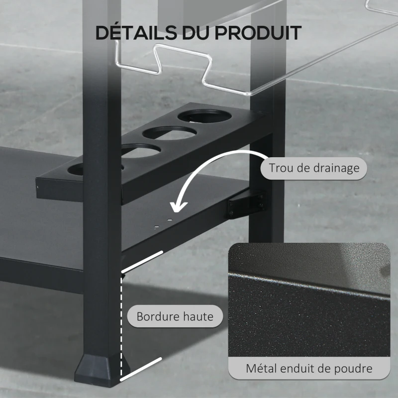 Outsunny Chariot pour barbecue plancha avec plateau en inox, multi-équipements, 6 crochets, tablette rabattable, 2 roulettes