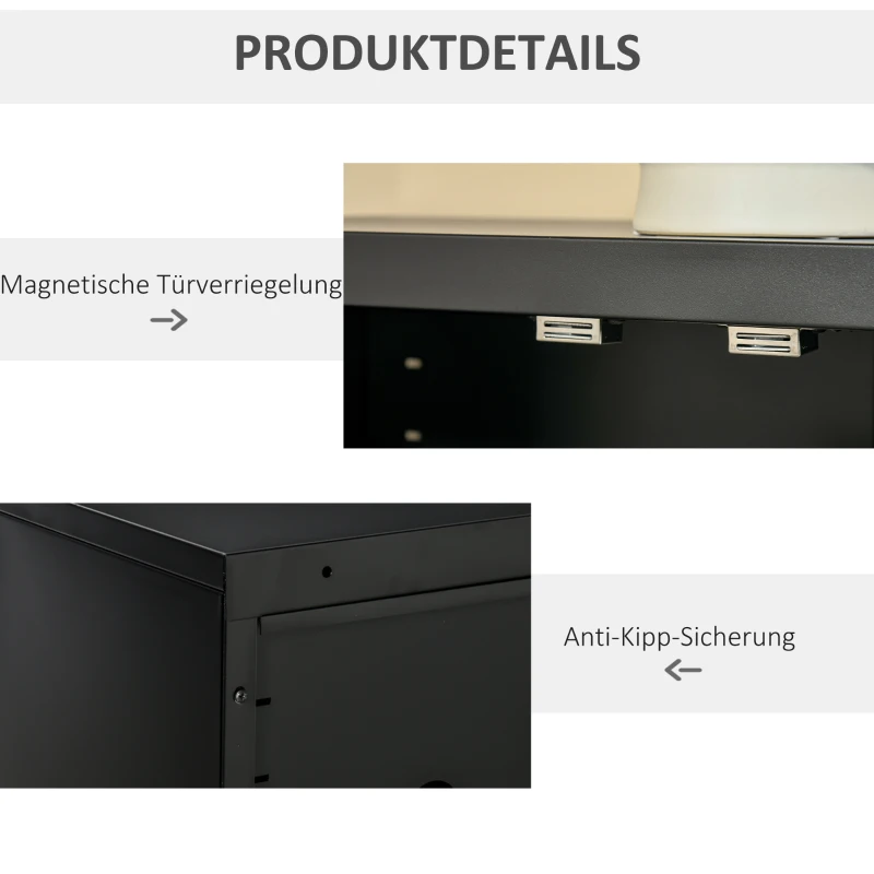 HOMCOM Aktenschrank Metallschrank Mehrzweckschrank mit magnetischer Lamellen-Doppeltür Verstellbarer Einlegeboden Büroschrank Aufbewahrungsschrank für Arbeitszimmer Wohnzimmer 75 x 33 x 110 cm Schwarz
