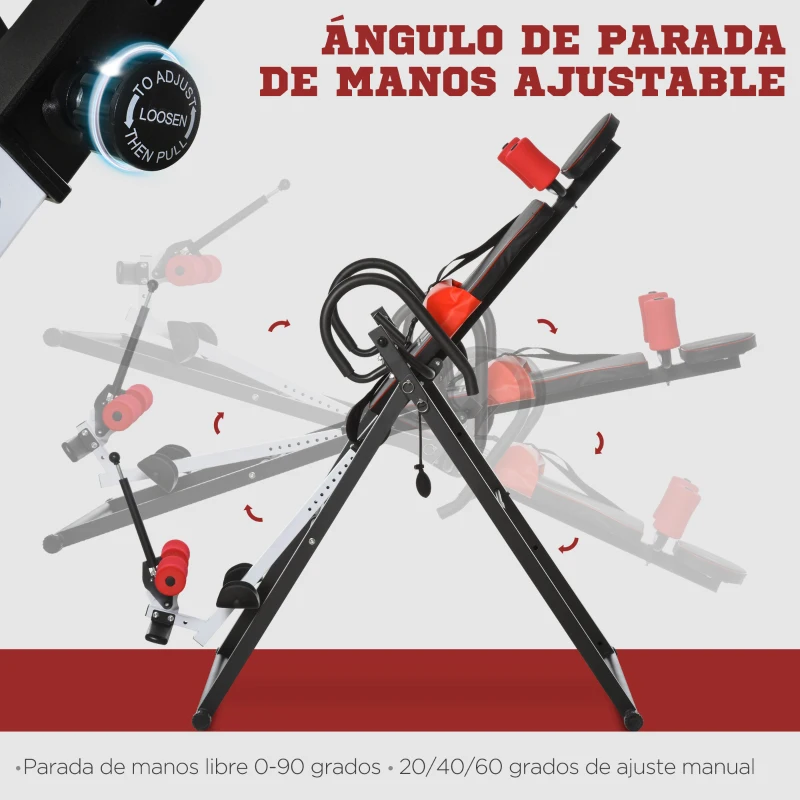HOMCOM Tabla de Inversión por Gravedad Plegable con Inclinación hasta 90° y Cinturones de Seguridad 79x114x153 cm Rojo y Negro