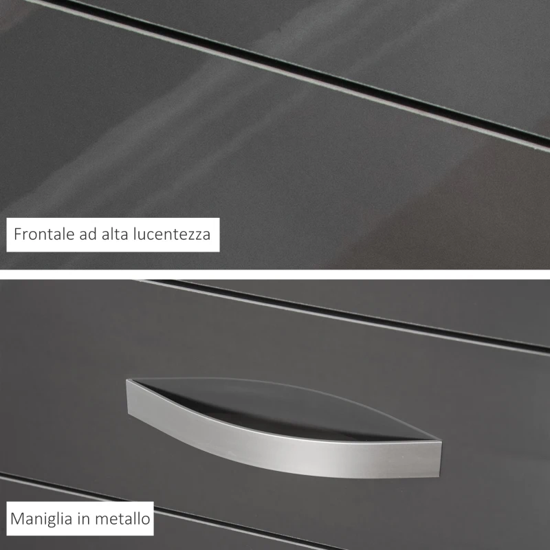 HOMCOM Cassettiera da 4 Cassetti con Maniglie di Metallo, in Truciolato, 75x36x72 cm, Grigio