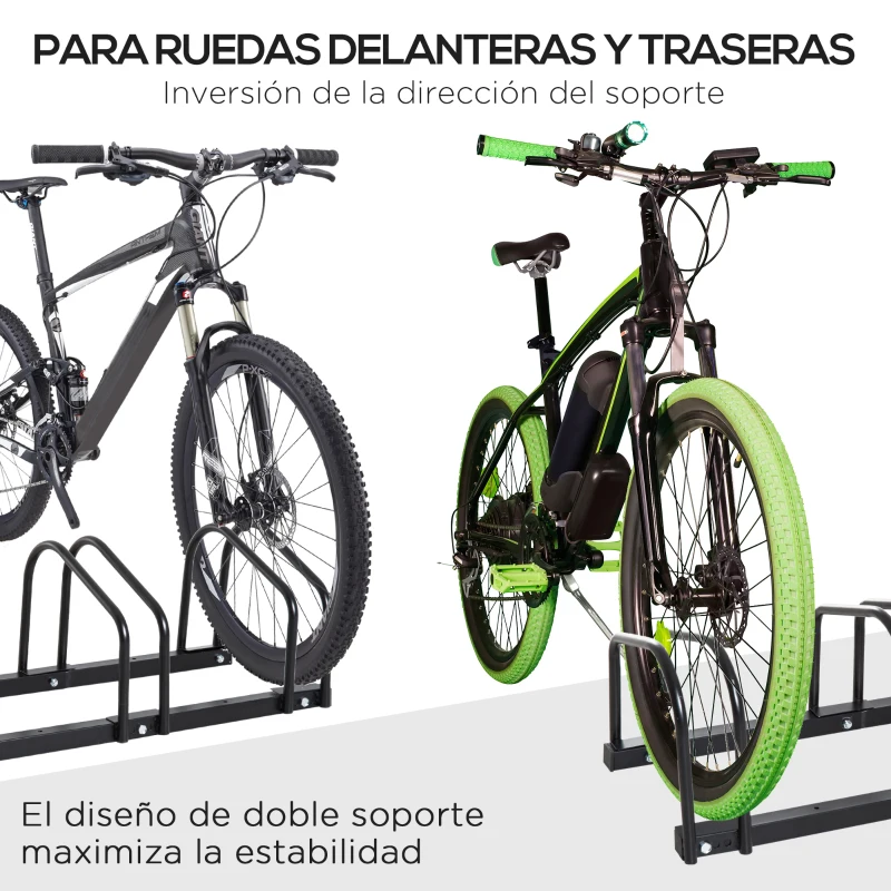 HOMCOM Aparcamiento para 4 Bicicletas Soporte de Acero para Aparcar Bicicletas en el Suelo o Pared 110x33x27 cm Negro