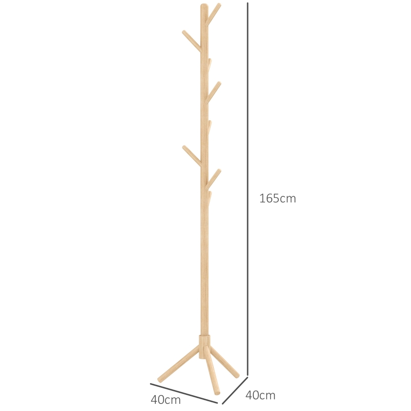 HOMCOM Perchero de Pie de Madera Forma de Árbol con 8 Ganchos para Colgar Ropa Bolsos en Pasillo Entrada 40x40x165 cm Natural