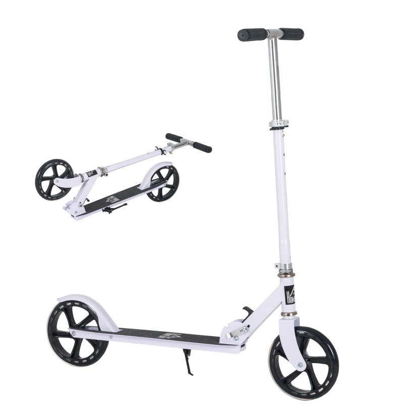 HOMCOM Patinete Plegable para Niños de 7-14 Años Scooter Infantil Manillar Ajustable en Altura de 4 Niveles con Freno Blanco