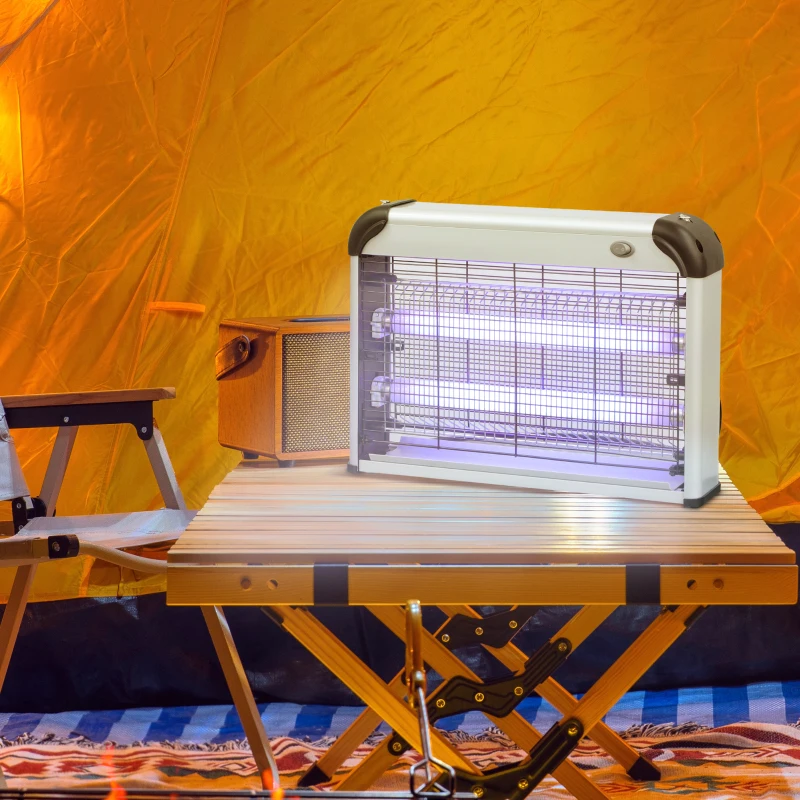 Outsunny Electric Fly Zapper, 20W Electric Fly Killer, Wall Hanging Bug Zapper Indoor & Outdoor Attracting Insect Mosquito Killer, Silver Tone