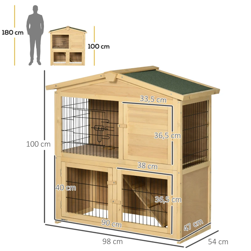 PawHut Clapier à lapin cage à lapin 2 étages 4 portes verrouillables rampe toit bitûmé bois de sapin