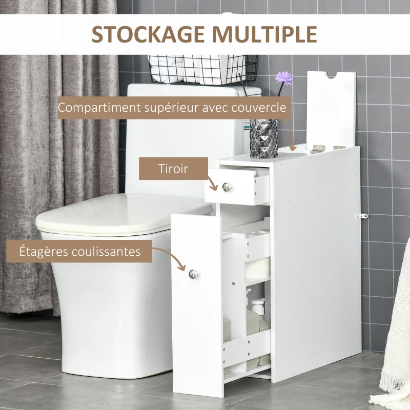 HOMCOM Meuble pour toilette salle de bain avec rangement papier toilette - 2 tiroirs organisateur en MDF - 17 x 48 x 58 cm