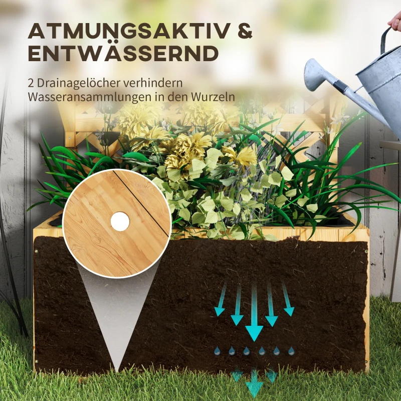 Outsunny Hochbeet mit Spalier, Blumenkasten, 2 Regale, Drainagelöcher, 76 x 33 x 177 cm
