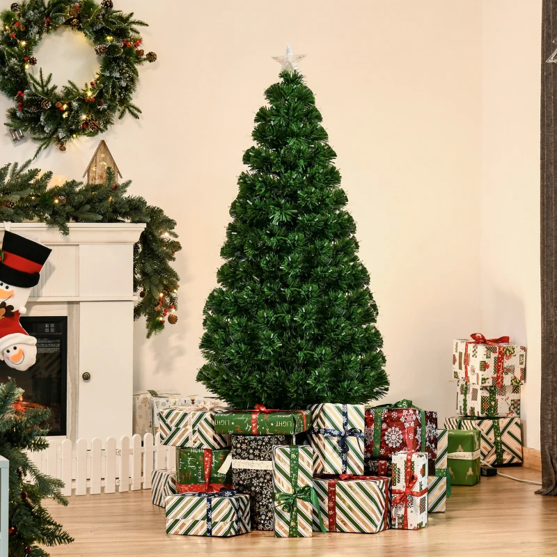 HOMCOM 5FT Pre-Lit Artificial Christmas Tree w/ Lights Star Topper Metal Base Home Seasonal Decoration