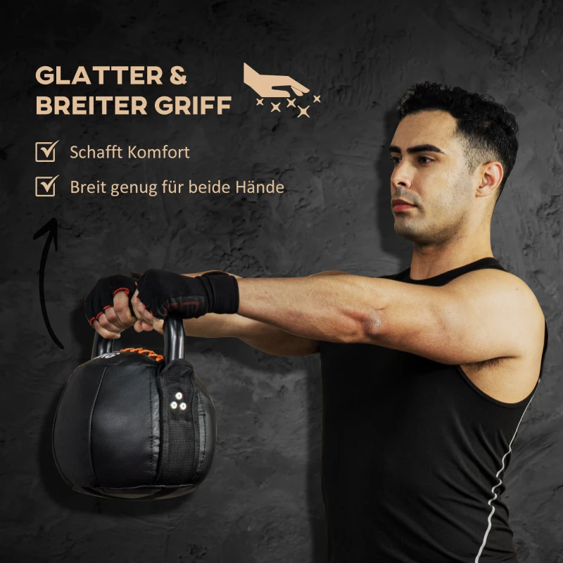 HOMCOM Kugelhantel, Kettlebell, 8 kg, flache Unterseite, Stahlgriff, Kunststoffkörper, schwarz, 20 x 20 x 24 cm